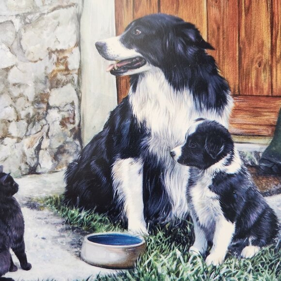 Vintage Enesco Border Fine Arts Studio Border Collie Puppy and Car Art - Picture 2 of 5